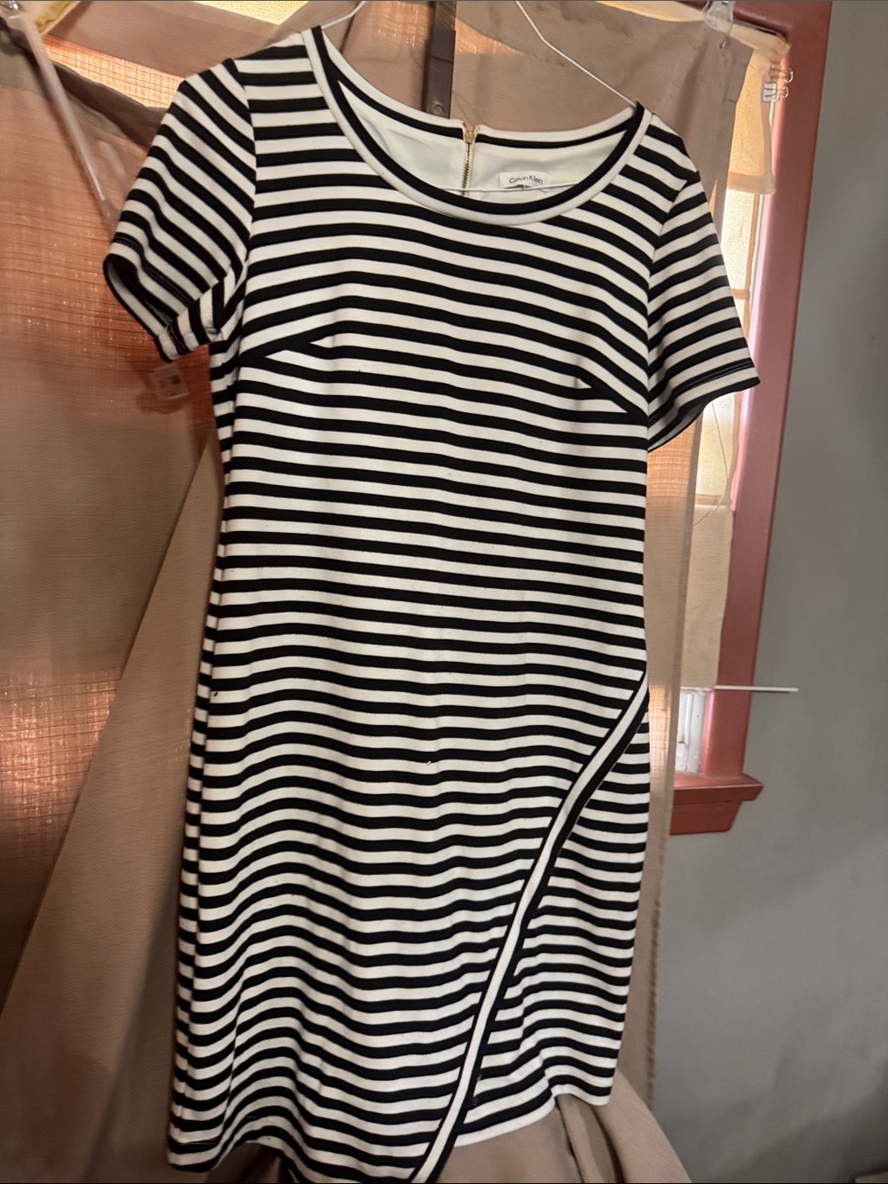 Black and White Striped Short-Sleeve Dress